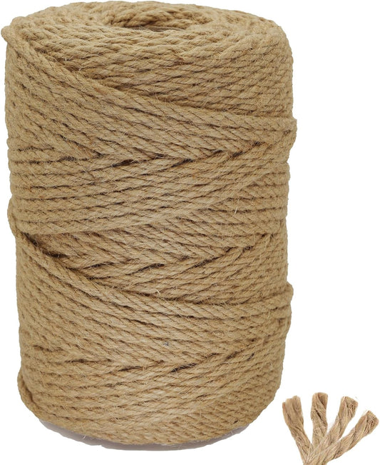 ARISKEY Natural Jute Twine 6mm,164ft Hemp Rope for Crafts Heavy Duty String for Gardening Purposes,Crafting and Packing Projects