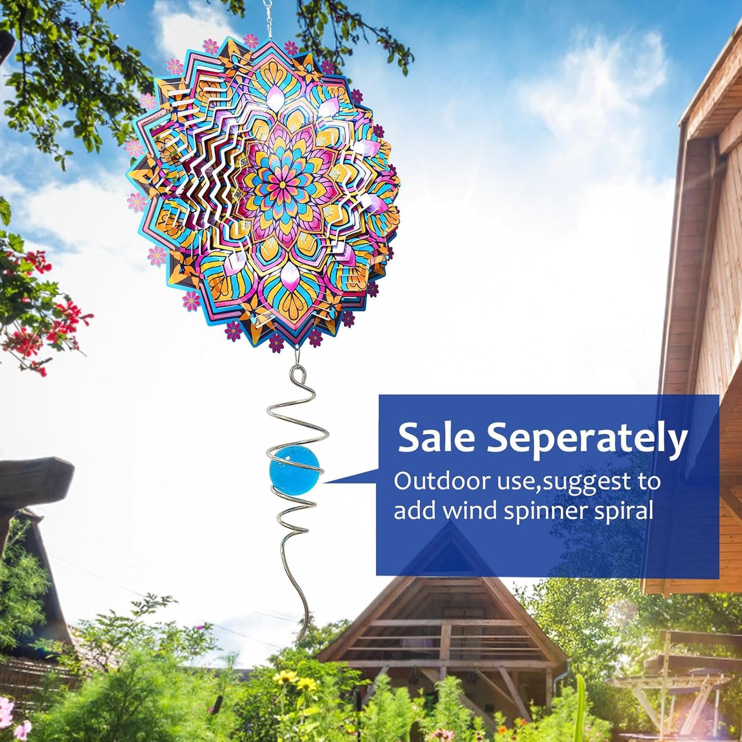 Goolyrusim Metal Wind Spinner - Mandala Lotus Wind Spinners, 12inch Kinetic 3D Hanging Wind Sculptures, Indoor/Outdoor Garden & Yard Art Decoration, Creative Gifts for Women Mom Grandma & Holidays