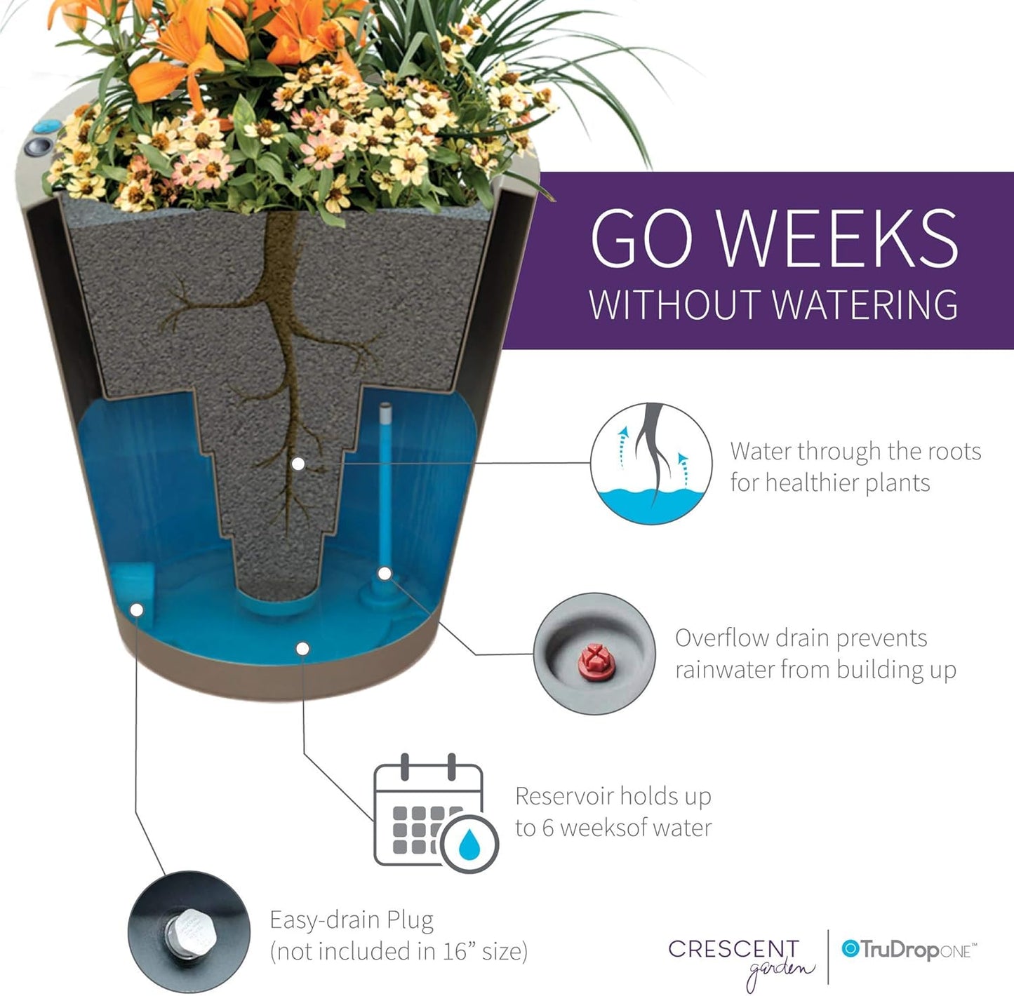 Crescent Garden Dot TruDrop Indoor/Outdoor Planter, Self-Watering Plant Pot, 20 Inches, (Old Bronze)