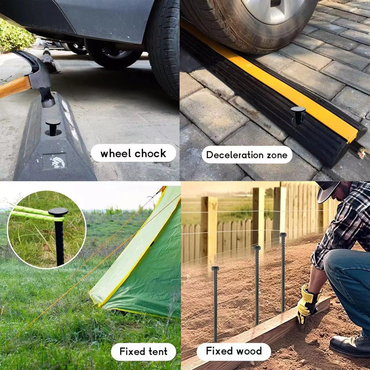 16 Inch Rebar Stakes, Ground Stake, 1/2 Inch Diameter，Galvanized Steel Ground Anchors, Landscpe Stakes, Heavy Duty Metal Spikes，Asphalt Anchor,Used for Speed Bump Wheel Stop and Camping (6 Pack)