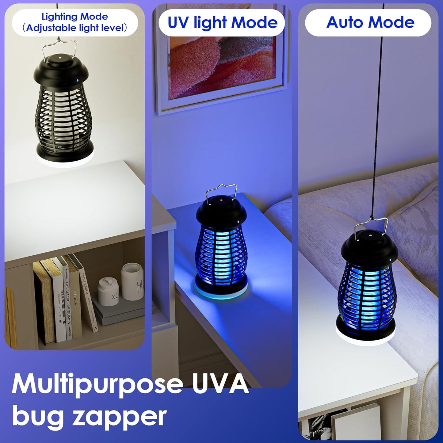 Bug Zapper Outdoor & Indoor, Mosquito Repellent Outdoor Patio, Portable & Rechargeable Fly Trap, IP67 Waterproof, Mosquito Repellent for Patio,Lawn & Garden, Camping, Kitchen, Home