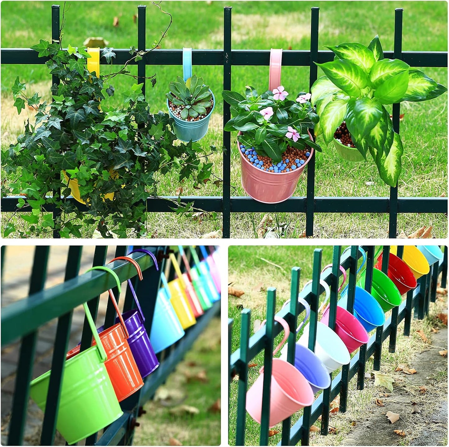 12 Pack Balcony Planters Railing Hanging, Colorful Railing Planter 6.4 Inch Plant Pots with Drainage Holes Hanging Plant Holder Indoor Hanging Planter Outdoor Flower Pots