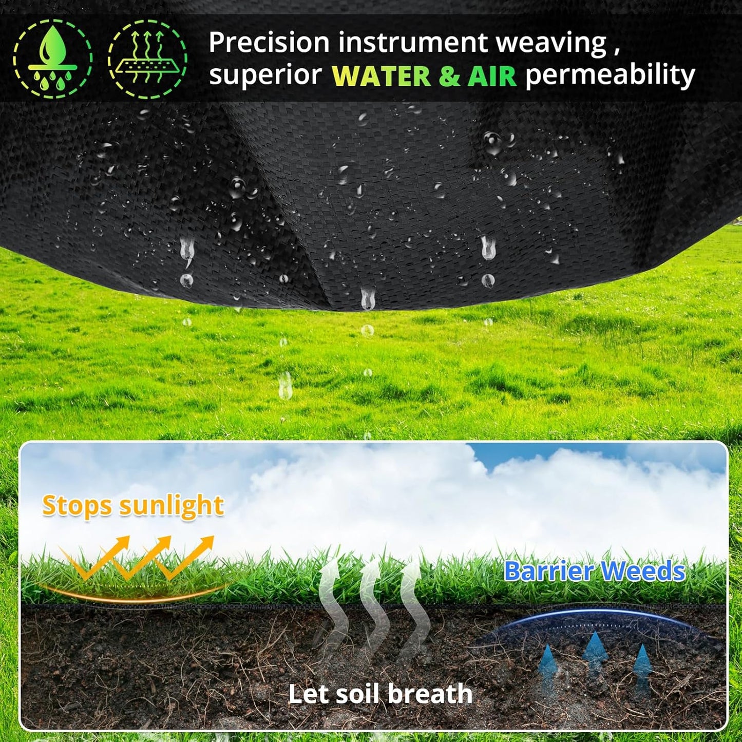 6FT x 300FT Weed Barrier Landscape Fabric, 3.2oz Heavy Duty Woven Geotextile with 60 U-Shaped Pegs & Pre-Printed Cutting Lines, Ground Cover Colth Garden Bed Liner for Landscape, Driveway, Greenhouse