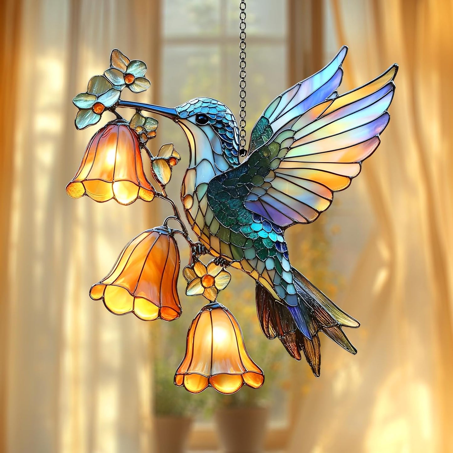 Hummingbird Flower Acrylic Suncatcher Bird Window Hanging Gift for Hummingbird Lover Garden Decor Plant Mom Gift for Mom Grandma