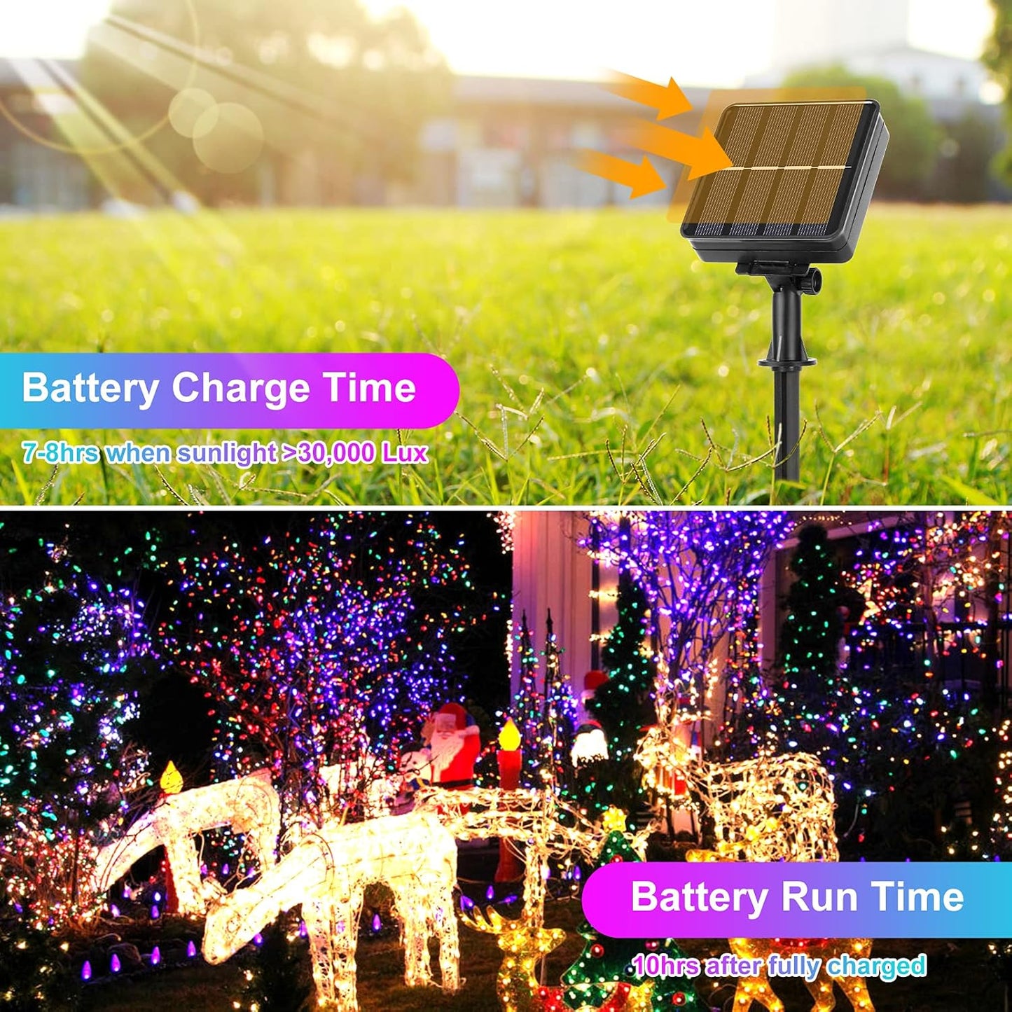 Extra-Long 288FT 800LED Solar Fairy String Lights, 4-Pack 72FT 200 LED Outdoor Twinkle Lights Waterproof, 8 Lighting Modes, Multicolor Silver Wire Lights for Deck Backyard Tree Garden Fence Pool Party