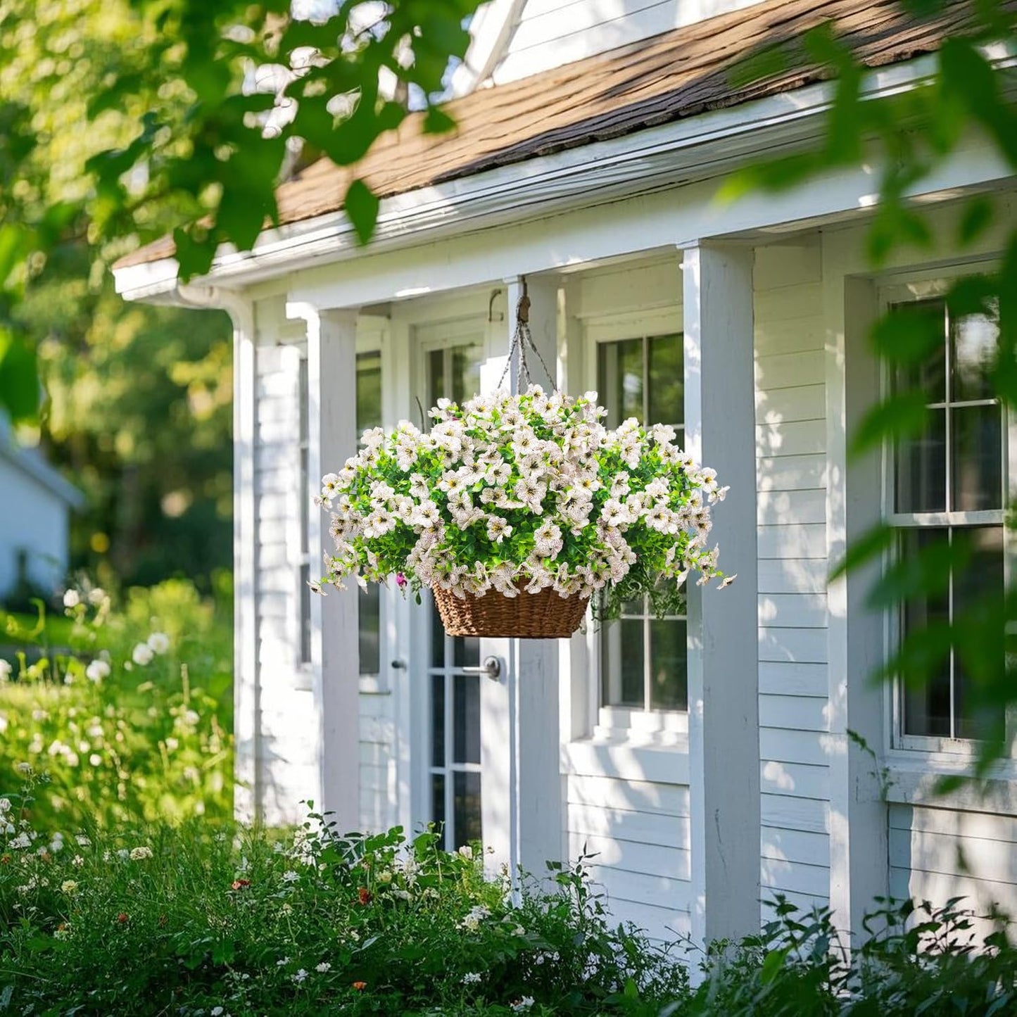 Artificial Fake Flowers for Outdoor Spring Decoration, 16 Bundles Faux Silk Colorful Daisy UV Resistant Realistic for Outside Porch Patio Home Yard Garden Planters Pots Window Box (White)