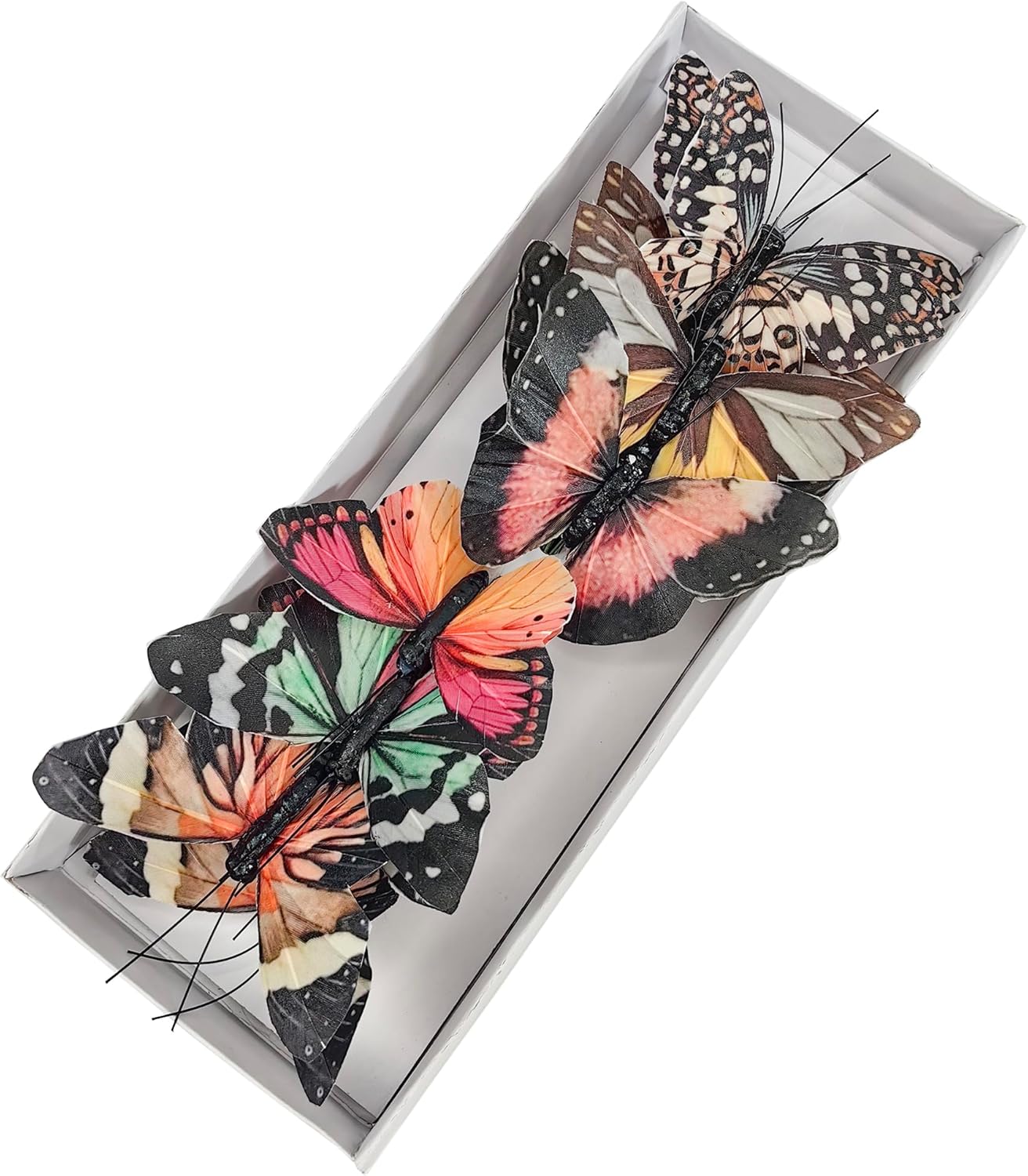 Cartanfill- Artificial Feather Simulation Butterfly Party Decoration Set, a Set of 12 Pieces with Clips, Used for Home Decoration in 12 Colors.… (B Wire)