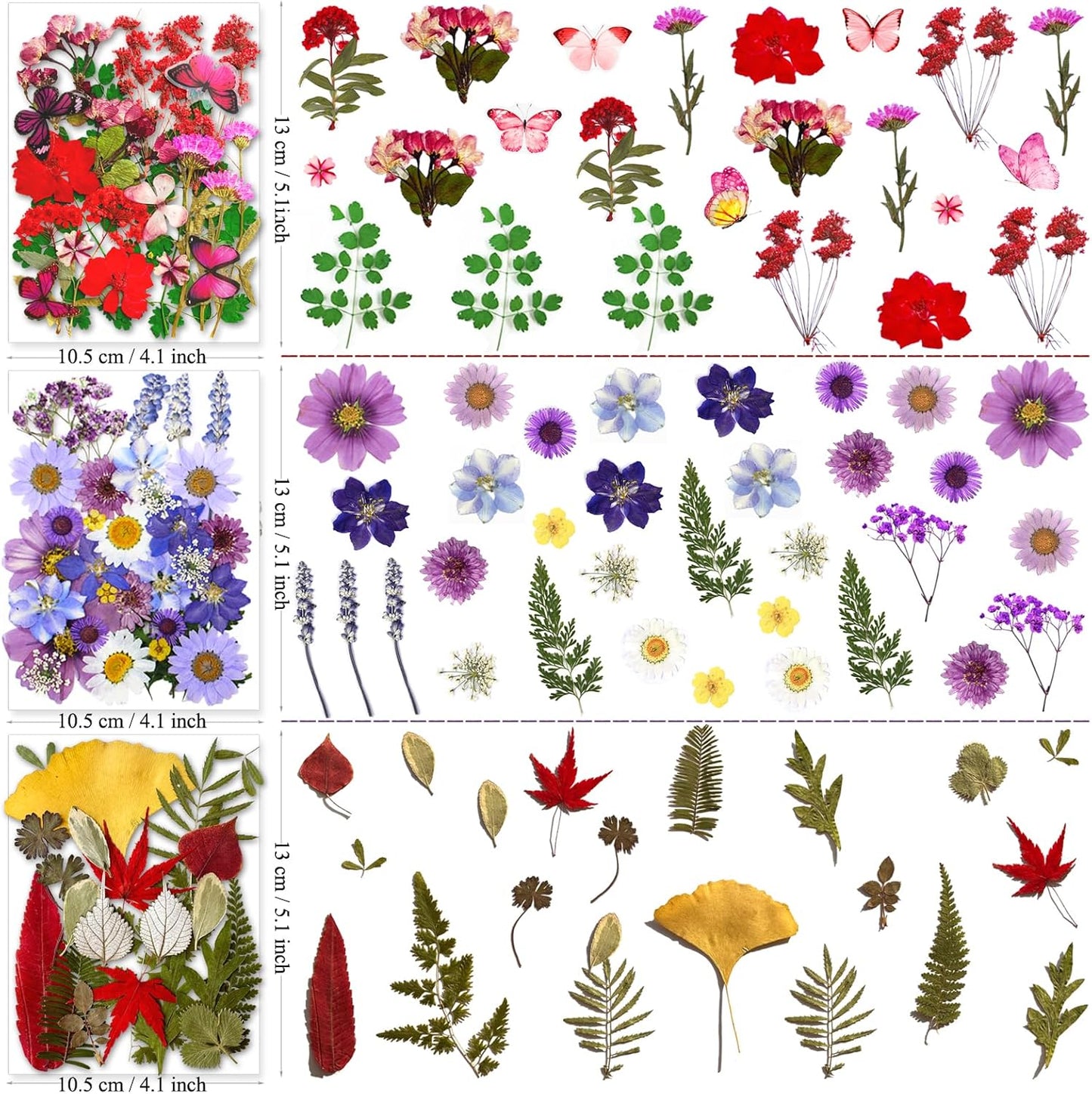 150Pcs Dried Pressed Flowers for Resin, Assorted Real Natural Bulk Dry Floral Leaves for DIY Art Crafts, Epoxy Molds, Jewelry, Soap, Candle Making, Nails Decors