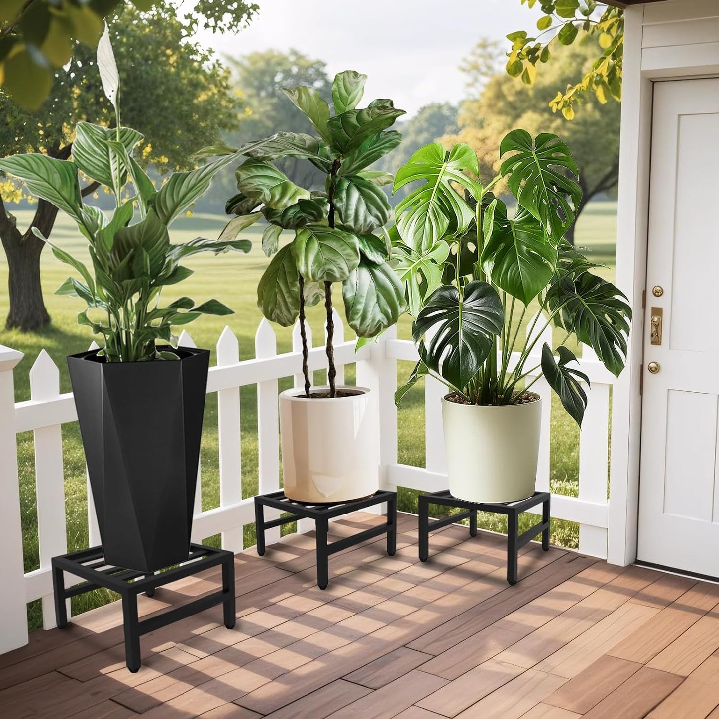 Plant Stand Indoor Outdoor, Heavy Duty Wrought Iron Pedestal Stands Metal Plant Stand for Indoor Outdoor, Sturdy Low Flower Stand Display Planter Shelf, 3pcs, Black