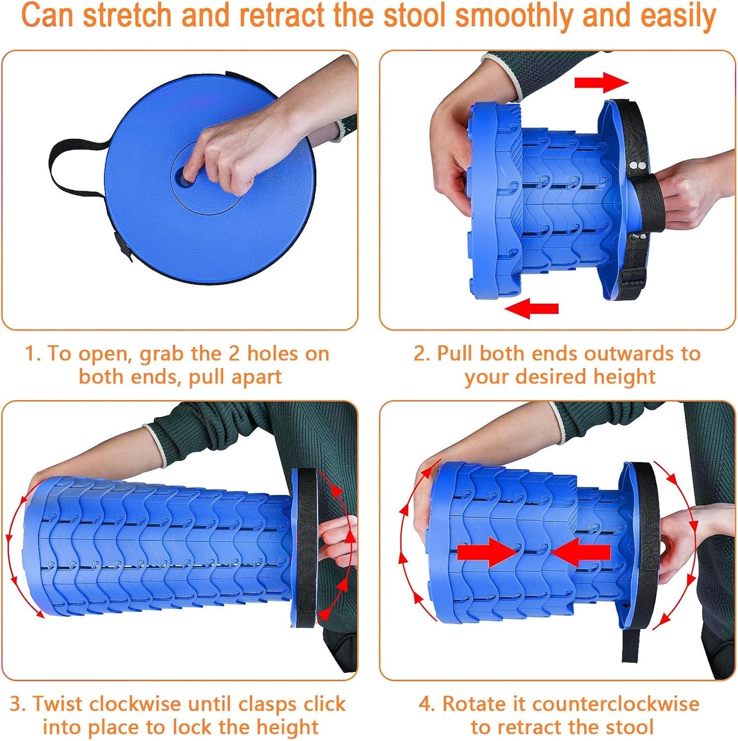 Boreeman Upgraded Folding Stool Lightweight Yet More Sturdy with Load Capacity 400lbs Portable Collapsible Stool for Camping Fishing Hiking BBQ (All Blue)