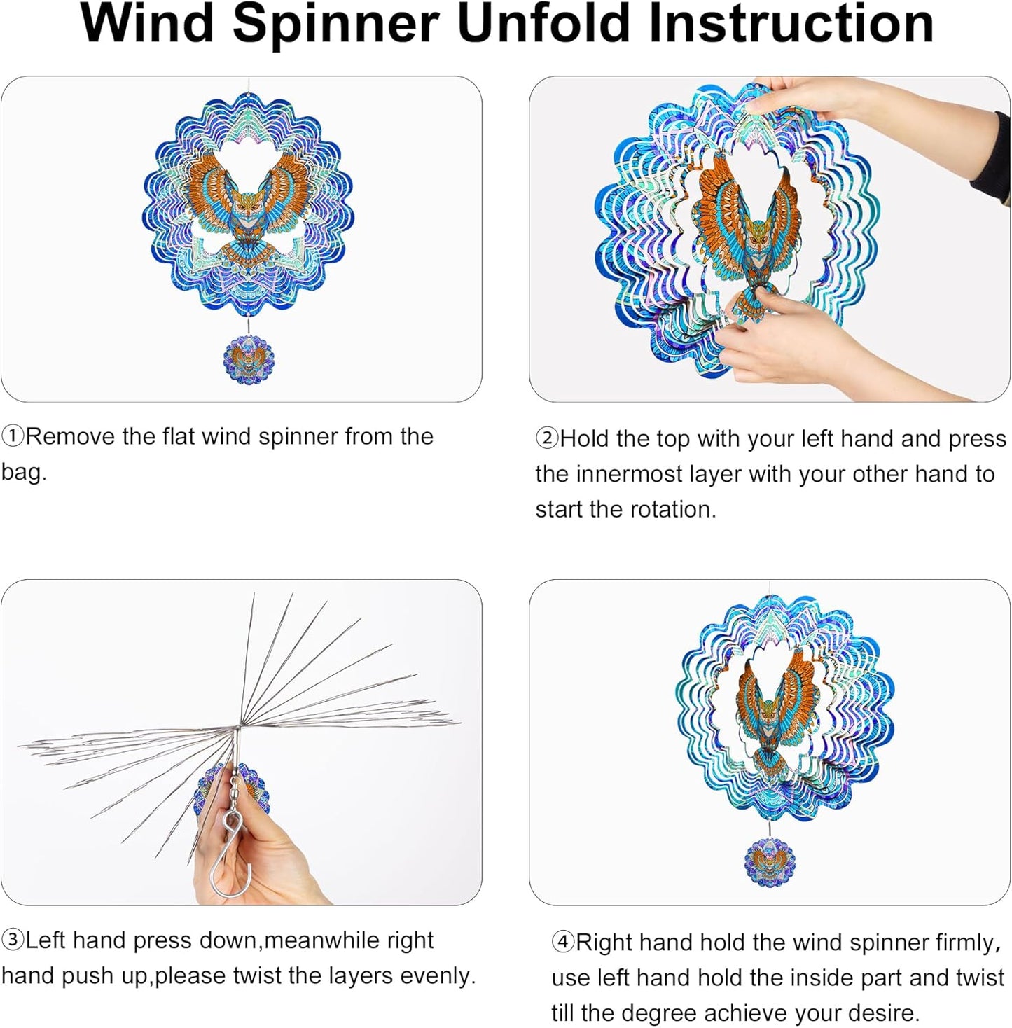 Hanging Wind Spinners Outdoor - Owl Gifts for Mom Dad Grandma, 11.5 Inch 3D Metal Birds Wind Catcher Art Garden Kinetic Wind Sculptures & Spinners for Garden Yard Porch Decor