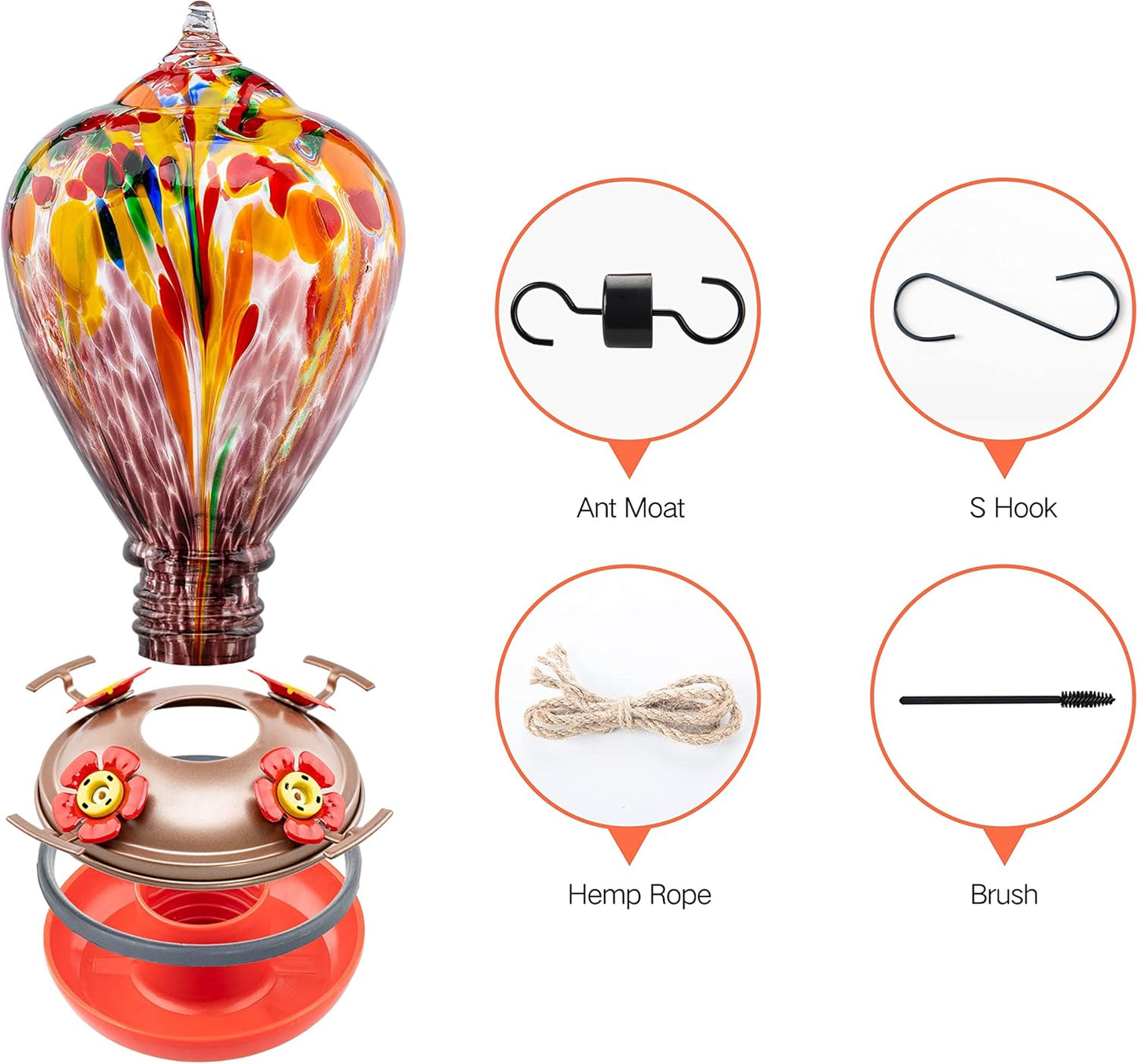 Muse Garden Hummingbird Feeders for Outdoors Hanging, Blown Glass Hummingbird Feeder, Humming Bird Gifts for Mom, Garden Decor for Outside, Unique Gifts Idea for Women, 34OZ, Purple Tulips