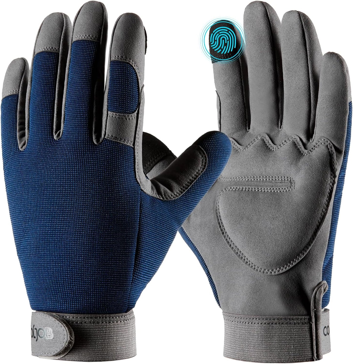 COOLJOB Thorn Proof Garden Gloves with Touchscreen Fingers for Men, Rose Pruning Work Gloves with Palm Cushion for Gardener, Farmer and Landscaper (Navy 1 Pair Small)