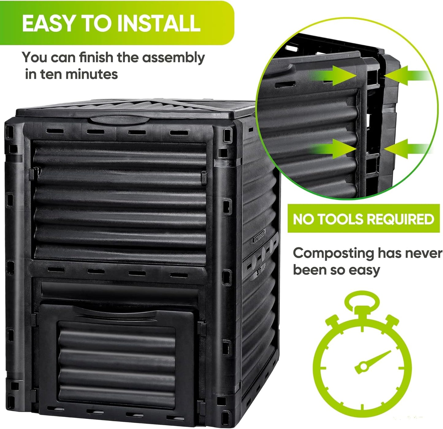 F2C Garden Compost Bin from BPA Free Material -80 Gallon(300 L) Large Compost Bin Aerating Outdoor Compost Box Easy Assembling, Lightweight, Fast Creation of Fertile Soil, Black