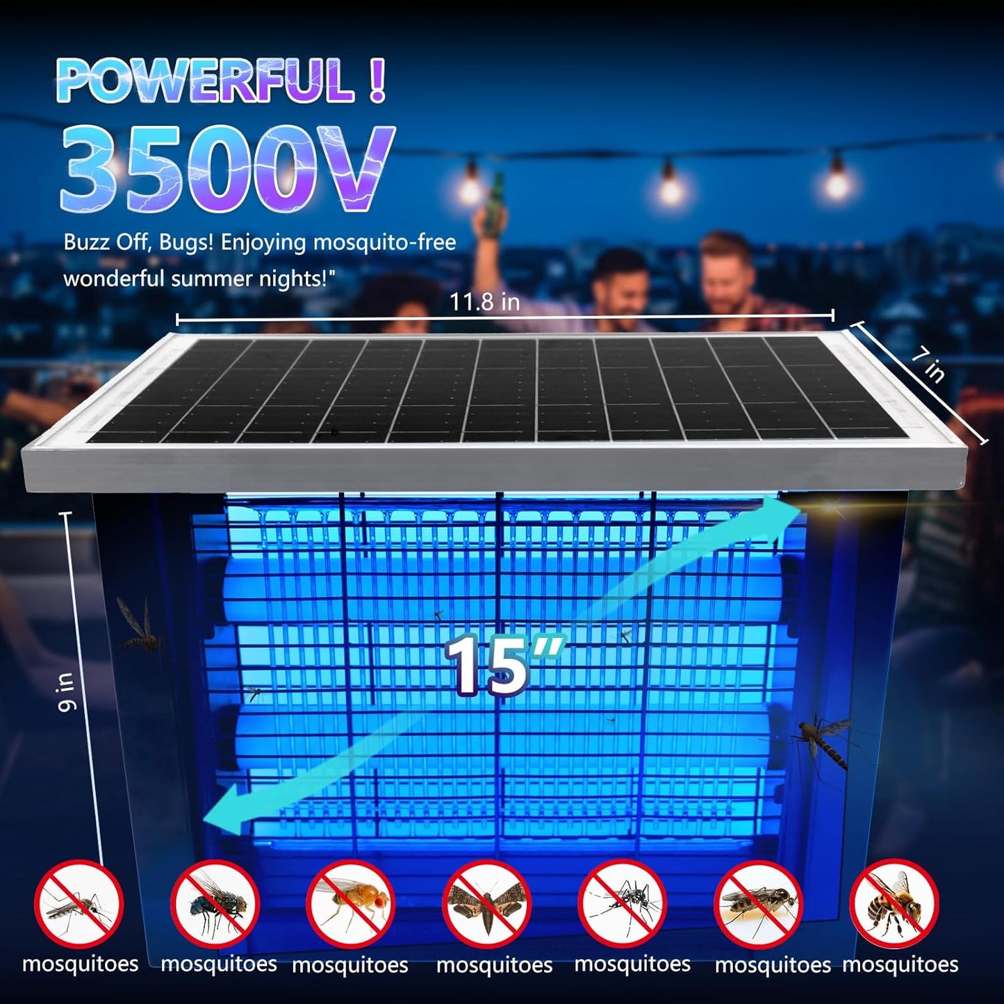 Powerful Solar Bug Zapper Outdoor for 2000 sq.ft with 13FT Extension Cord, Poartable Rechargeable Mosquito Zapper with High Powered, Cordless Solar Fly Zapper for Patio Garden Backyard RV Camping