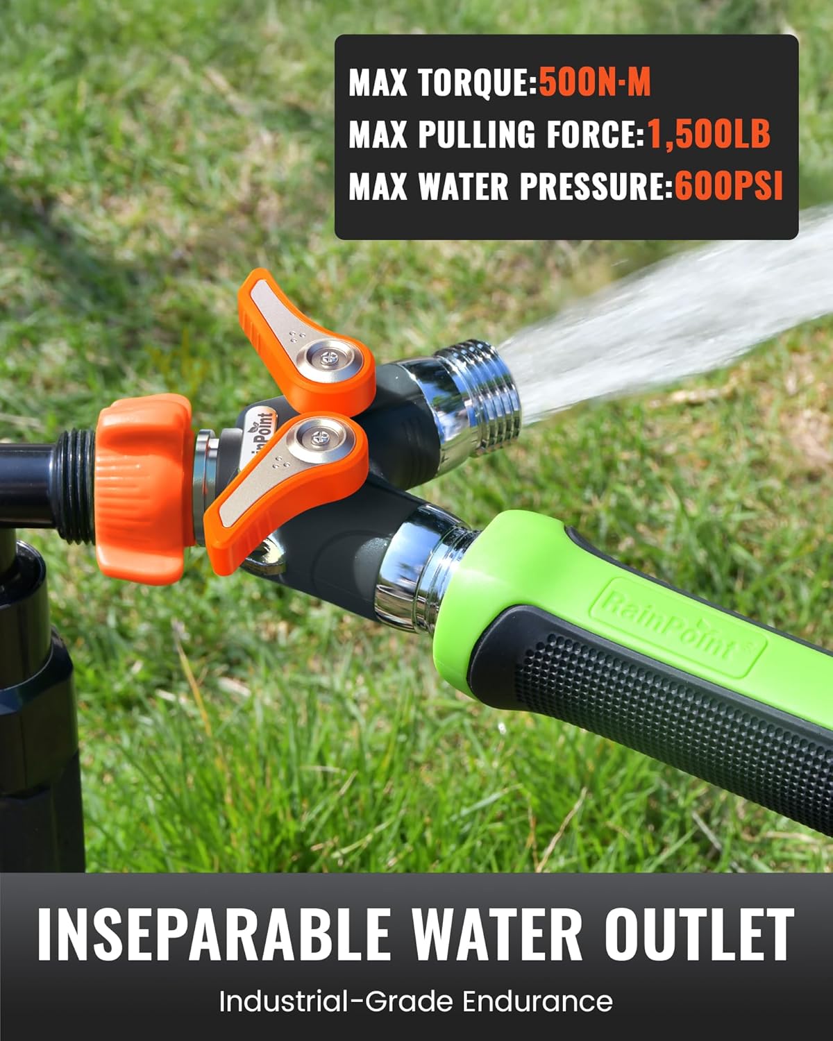RAINPOINT Garden Hose Splitter, 2 Way Heavy Duty Water Hose Y Spigot Splitter with Shutoff Valves, 100% Metal Body Outdoor Faucet Splitter, 1.9" Extra Long Metal Handle, 3/4" GHT Thread (1, Orange)