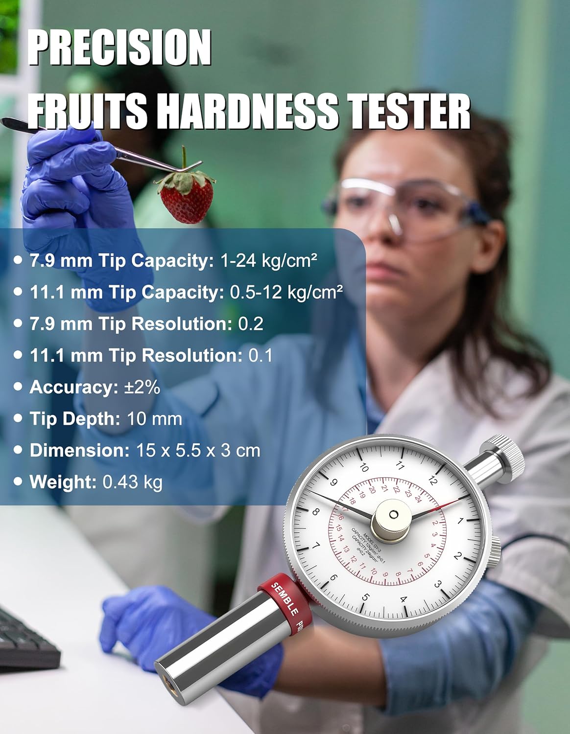 GY-3 Handheld Fruits Sclerometer, Apple Pear Strawberry Hardness Tester Meter, Portable Sclerometer for Fruits