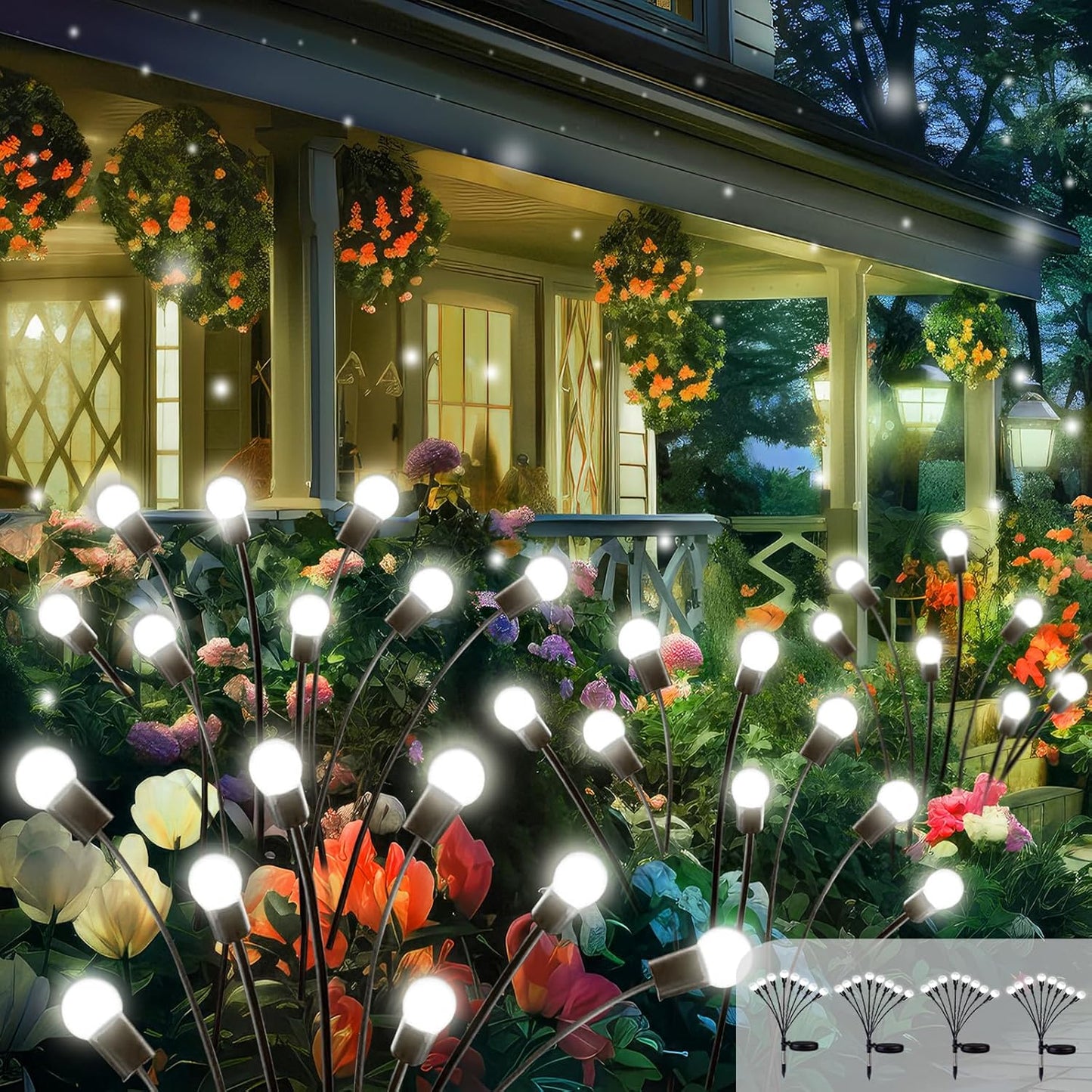 BOSSERN 2025 Solar Lights Outdoor Waterproof, 4 Pack Solar Garden Lights, Firefly Light Outdoor Waterproof, Twinkle Swaying Fairy Light for Yard Patio Pathway Garden Decoration (Cold White)