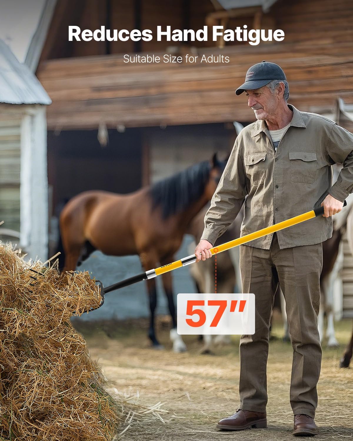 VEVOR Garden Fork, 5-Tine Gardening Pitchfork with Fiberglass Handle, 57 in Heavy Duty Digging Fork with Y Grip, Forged Steel Spading Fork for Hay Potato Composting Transplanting Aeration