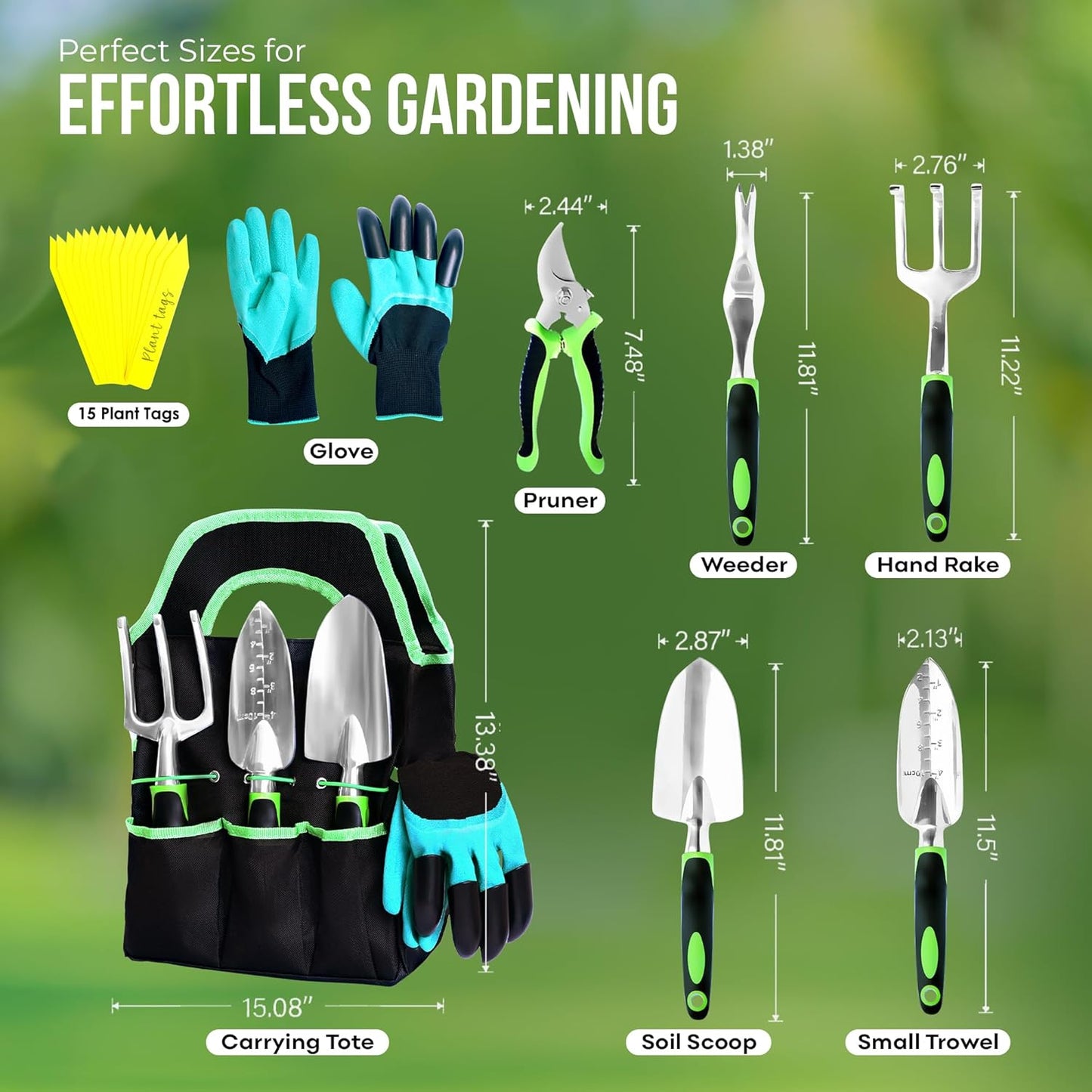 23-Piece Gardening Tools Set with Bag – Heavy-Duty Rust-Proof Hand Tools with Plastic Handles Includes 15 Plant Tags – Ideal Gift for Women, Men, Mom, Dad & Gardeners