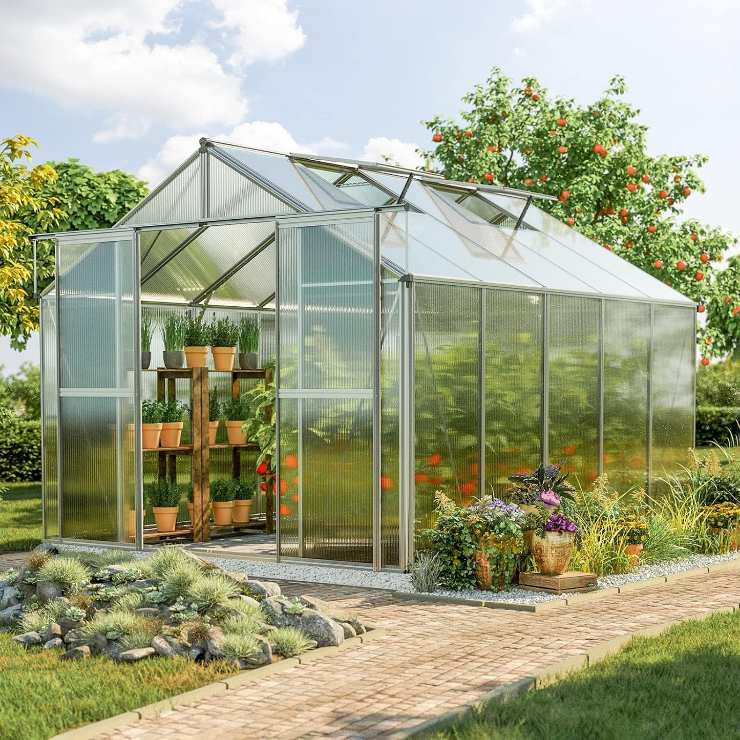 Greenhouse Topas 5 Aluminum Frame 7.4 x 10.6 ft with Approx. 6 mm Polycarbonate Panels