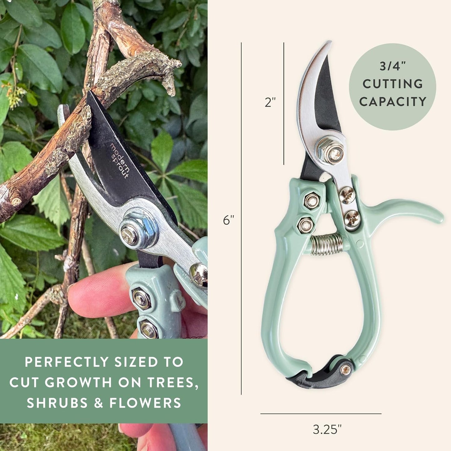 Modern Sprout Hand Pruners - Lightweight Pruning Shears W/Easy Lock- Gardening Scissors - Bypass Sharp Carbon Steel Blade - Rust Resistant - Garden Tools - Reusable Holster - Chartreuse