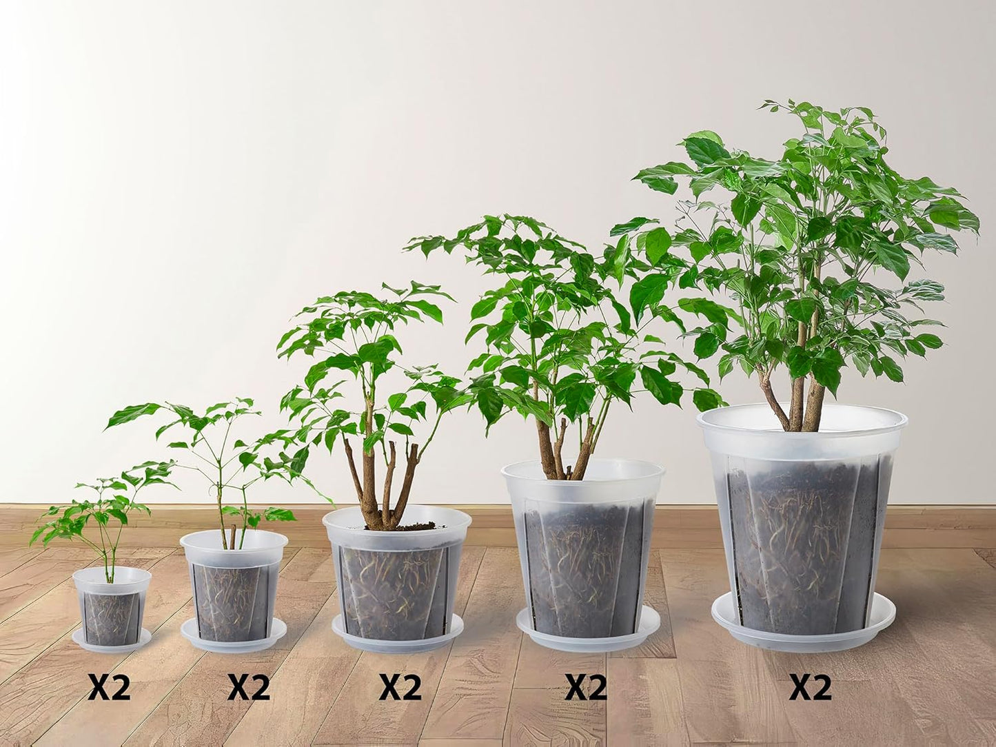 Large Clear pots for Plants with Saucers,10 pcs 9.5/8.3/7/6/5 inch Thick Plastic Nursery pots for Plants with Drainage Holes for Monstera Plant Live,Succulents etc - Indoor and Outdoor use