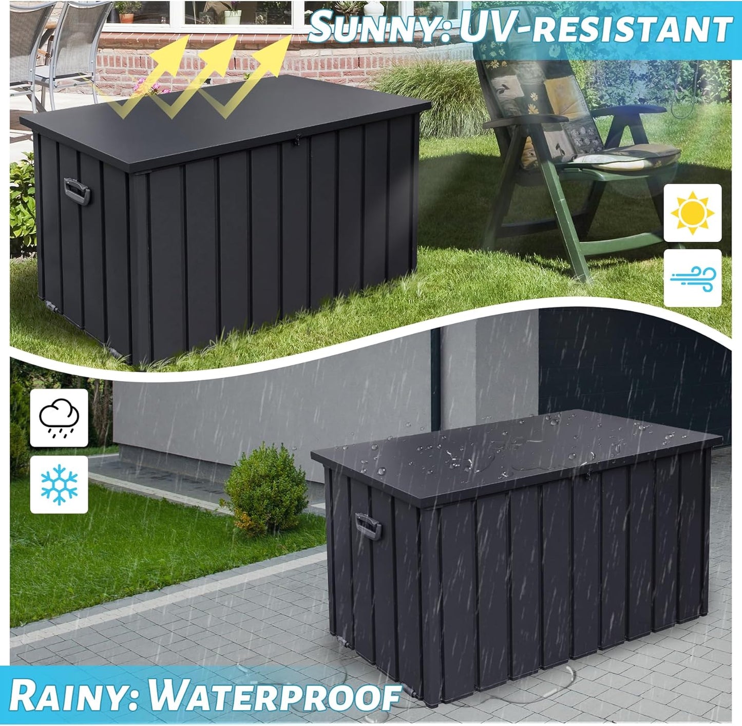 120 Gallon Metal Deck Box,Waterproof Outdoor Storage Box, Large Patio Furniture Storage Chest/Cabinet, Lockable Storage Bench for Porch Package Delivery,Cushions,Tools, Pool, Grey