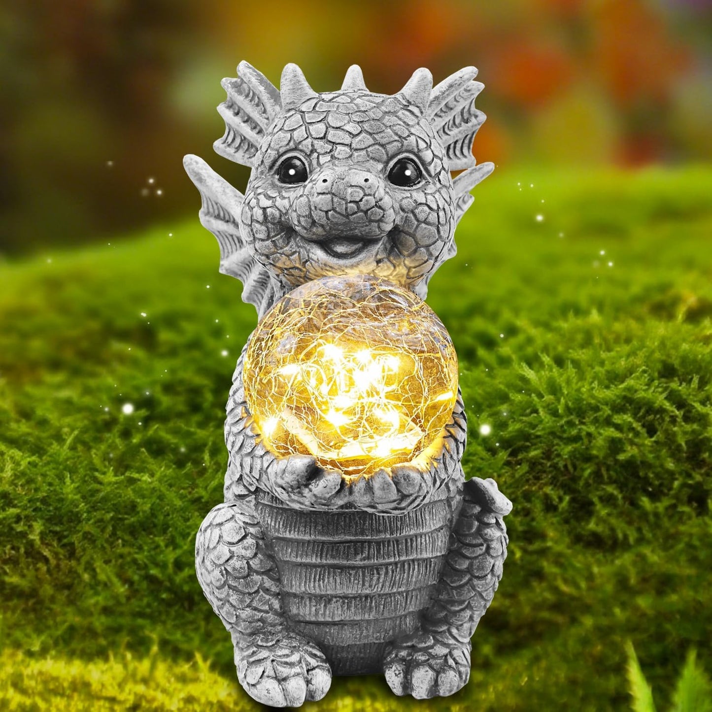 Solar Garden Outdoor Statues 7.2" Resin Dragon Statues Holding Magic Ball with Solar Lights,Lawn Decor for Patio, Balcony, Yard Ornament,Unique Gifts for Mom Grandma Housewarming
