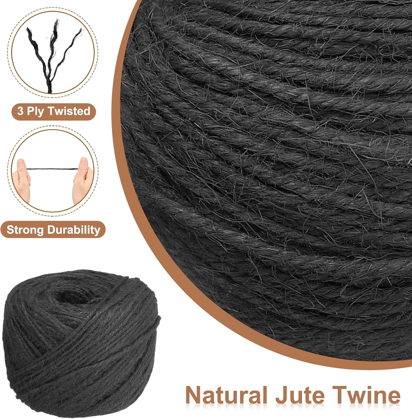 uxcell 328 Feet Natural Jute Twine String,2mm Thin Garden Twine Rope Colored Plant String Cord for DIY Art Crafts Gift Wrapping Decoration Packing Gardening Plant Hanger,Black