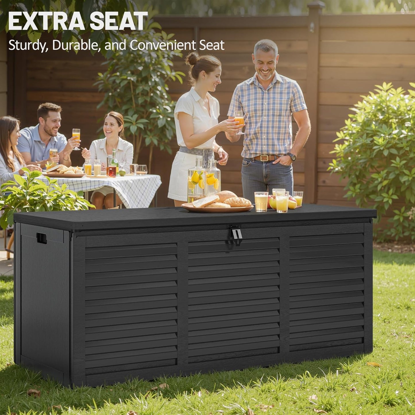 130 Gallon Deck Box Outdoor Waterproof Storage Box Lockable Resin Outdoor Storage Box for Garden Tools Patio Cushions UV-Resistant & Easy Assembled (Black)