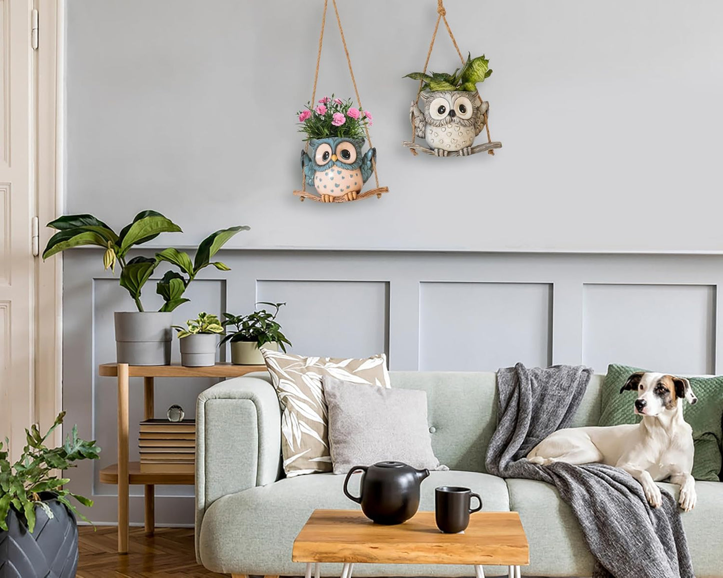 Swing Owl Hanging Planters for Indoor Plants, Cute Small Succulent Pots with Drainage Hole, Unique Resin Plant Hangers Outdoor, Hanging Plant Holder for String Of Pearls, Gift Ideas for Mother