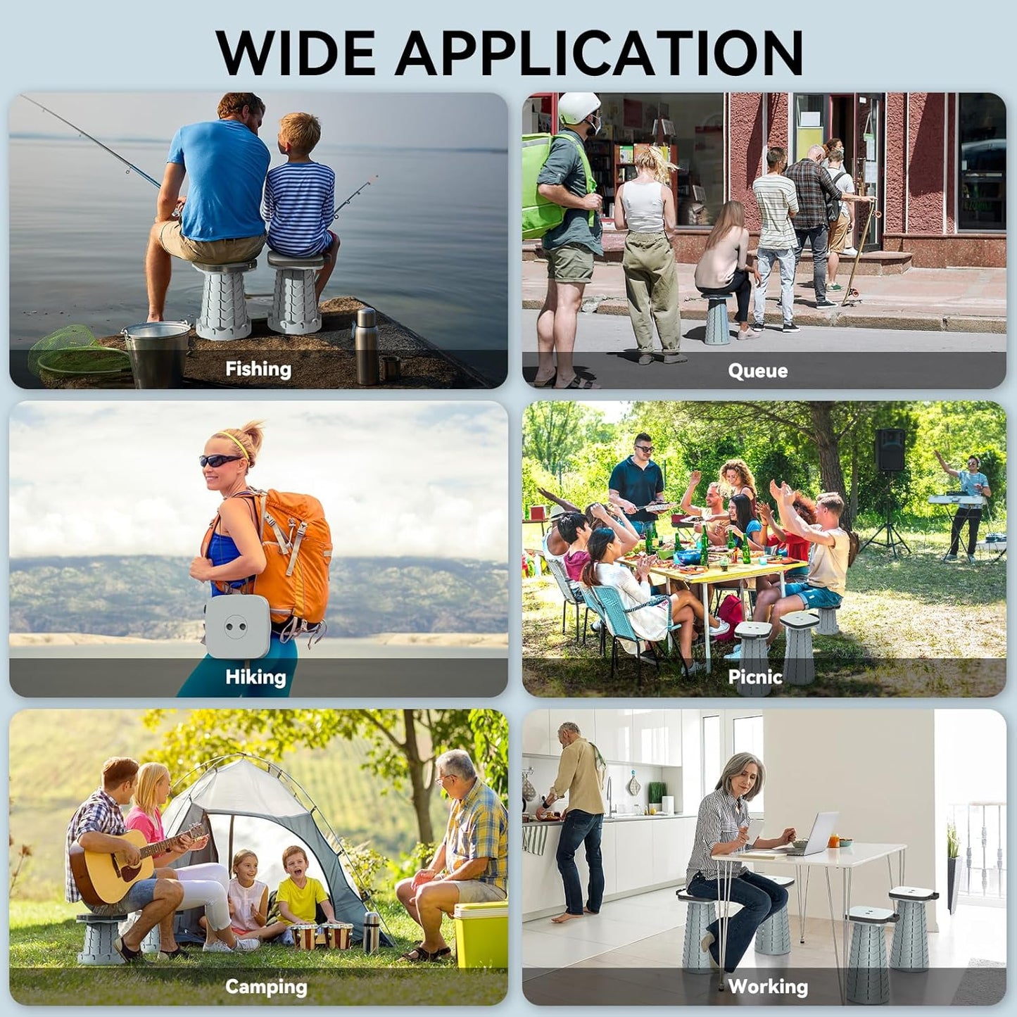 Upgraded Collapsible Stool, Portable Folding Stool, Telescoping Camping Stool with Max Load Capacity 485lbs, Square Retractable Seat for Camping Gardening Fishing Hiking BBQ [Cyan]