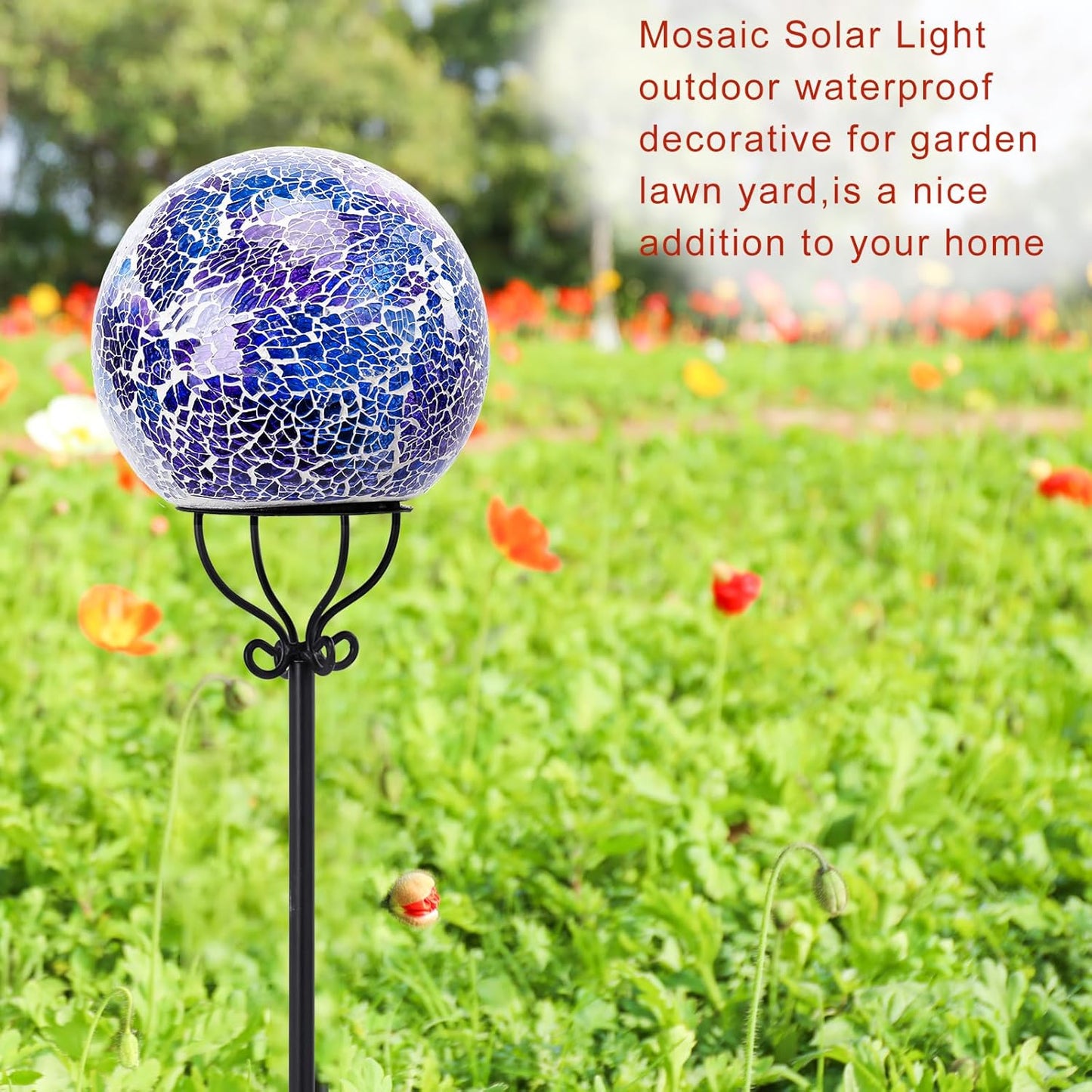 VCUTEKA Solar Outdoor Lights Garden Decor Mosaic Solar Garden Lights Waterproof Glass Ball LED Pathway Stake Light for Landscape Lawn Patio Yard Decoration 6 inch, Blue