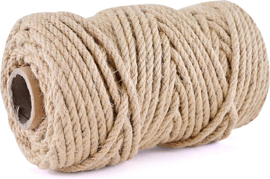 Natural Jute Twine 328ft 5mm,3Ply Twisted Thick Twine Rope Strong Jute String Roll for Crafts Gift Wrapping Gardening Home Decor Bundling Cat Scratching Post