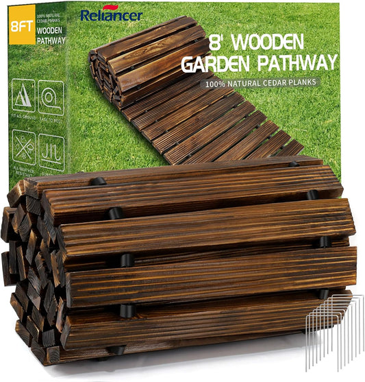RELIANCER 8' Wooden Garden Pathway,Outdoor Roll Out Cedar Straight Walkway,Patio Path Decorative Garden Boardwalk Walkways,Weather-Resistant Roll Up Beach Wood Road Floor,Wedding Party Pathways