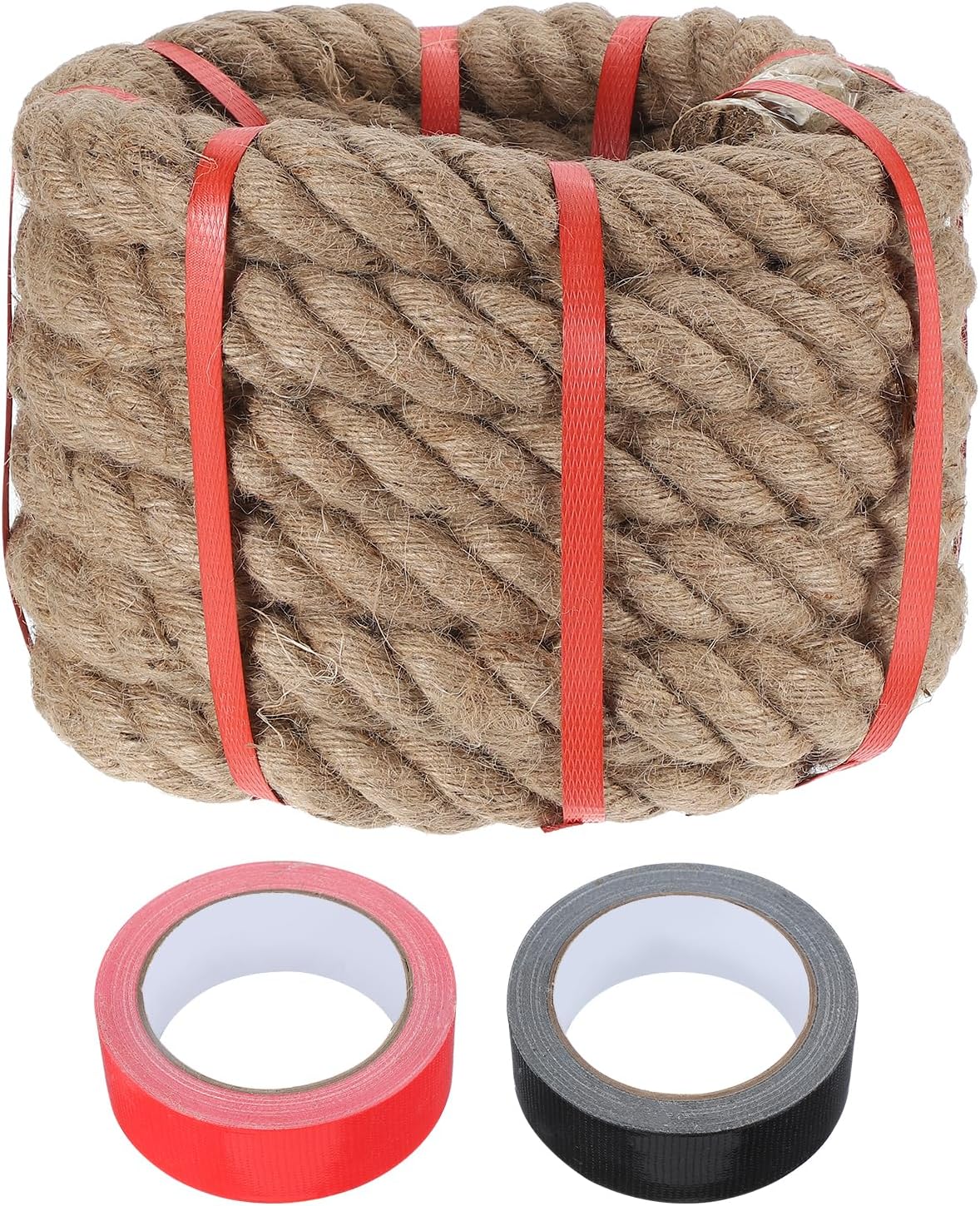 MECCANIXITY Jute Rope 1.3 Inch x 20ft, Thick Twine Rope Ropes Braided Jute Twine Natural Brown Burlap Cord String Heavy Twisted with Tapes for Decorative Crafts Railing Swing Tug of War