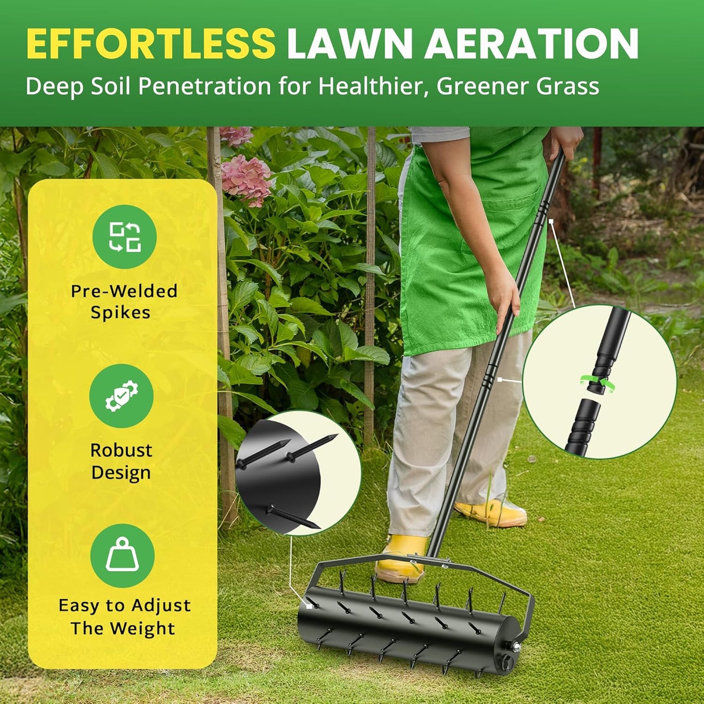 Manual Roller Lawn Aerator,Heavy-Duty Hand Lawn Aerator with Pre-Attached Spike for Yard and Garden,Easy-to-Assemble Lawn Aerator Tool for Compact Soil,Lawn Aerator for Lawn Care (Black)