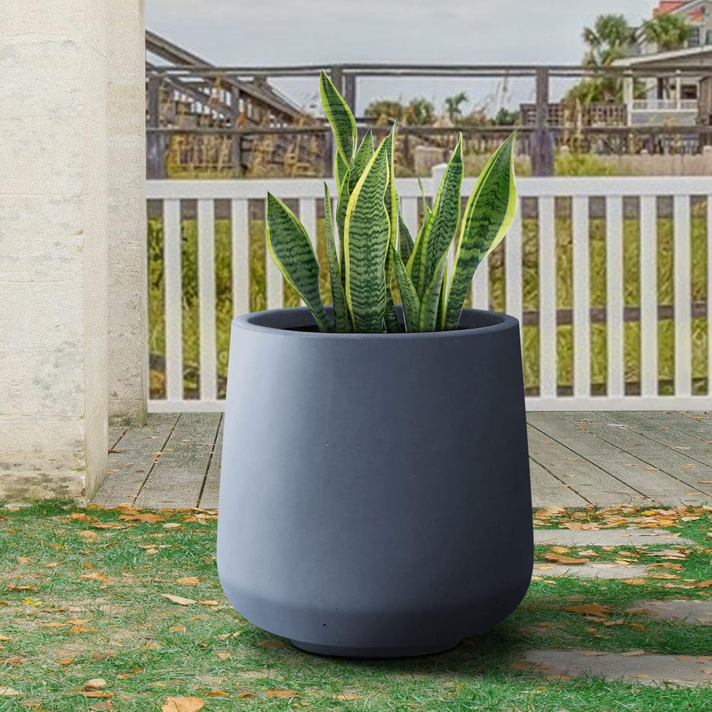 Kante 15.3" Dia Round Concrete Planter, Outdoor Indoor Large Plant Pots Containers with Drainage Hole and Rubber Plug for Home Garden Patio, Charcoal