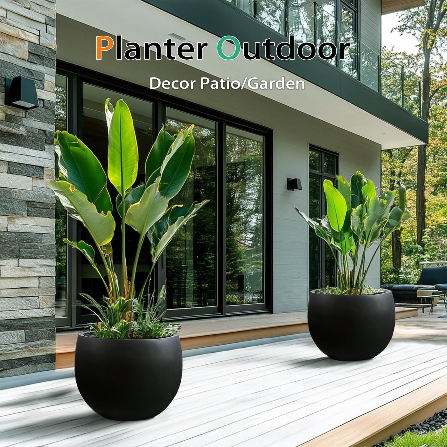 Ball Concrete Planter Outdoor Indoor, Large Tall Cement Plant Pots for Trees Flowers (Black, 20 inch)