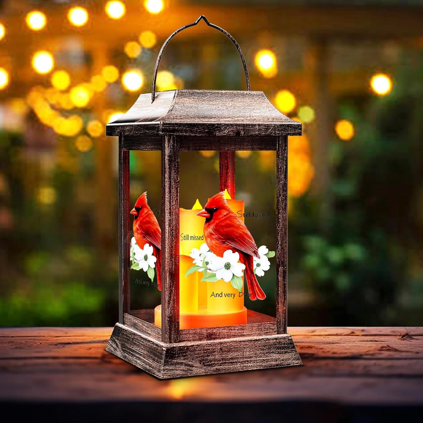 Solar Lanterns Outdoor Hanging Lanterns, Metal with Glass Cardinal Solar Lights, Waterproof Decorative Lantern Garden Decor for Outside Table Patio Yard, Memorial Gifts Grave Decorations for Cemetery