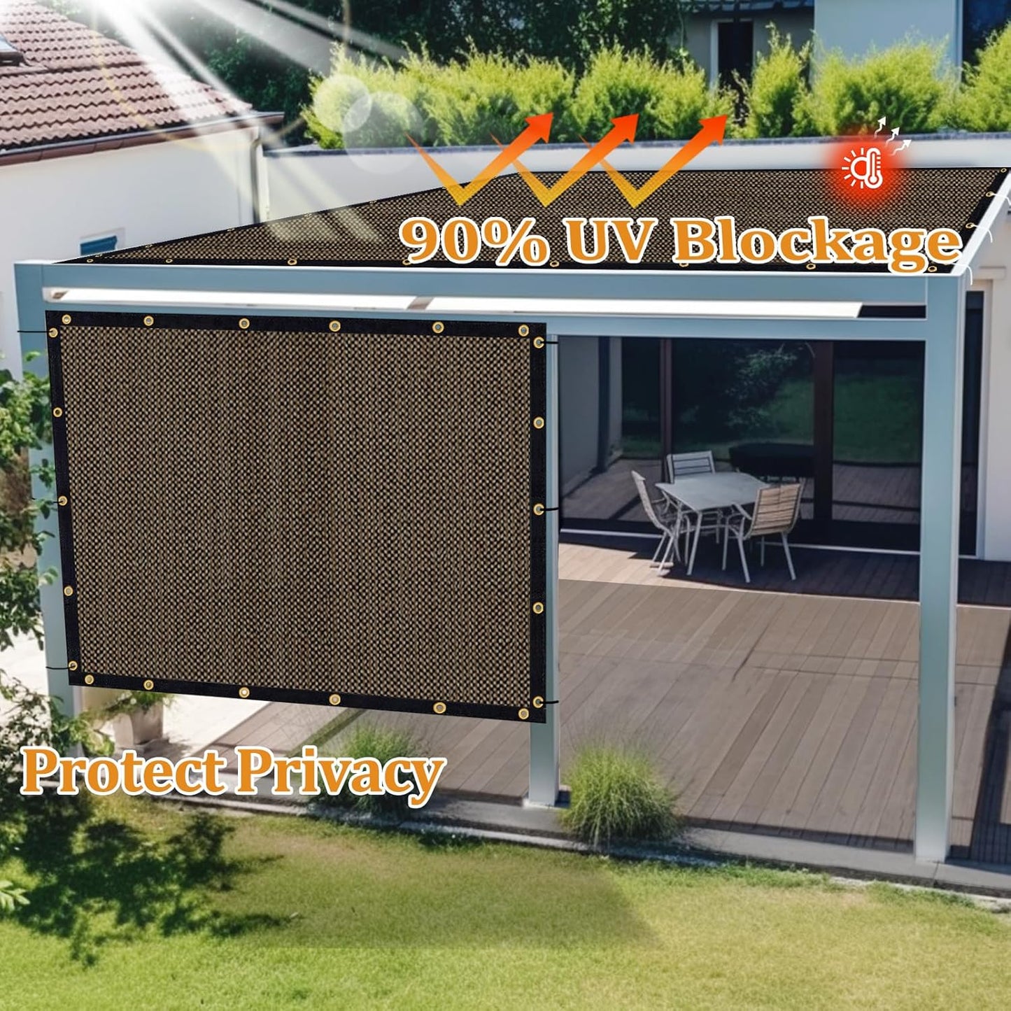 Shade&Beyond Customized Size 5' X 7' Shade Cloth with Grommets, 90% UV Protection UV Protection Mesh Tarp Sun Screens for Patio GN01, Mocha