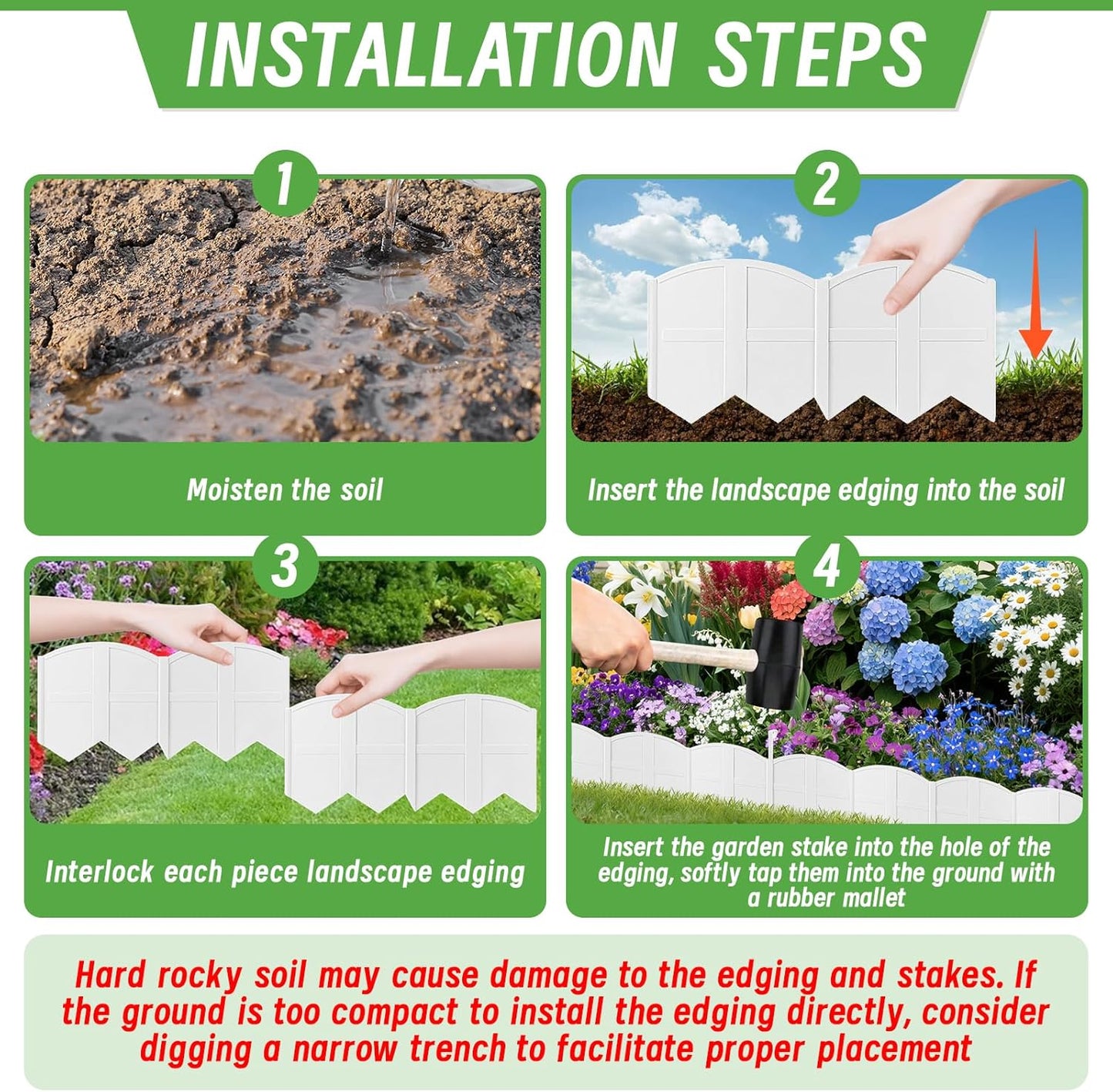 20Pcs Garden Edging Border Landscape Edging Lawn Garden Fence Decorative Landscape Border 20Ft Length Landscaping with 20 Pcs Stakes for Lawn Flower Bed Yard White