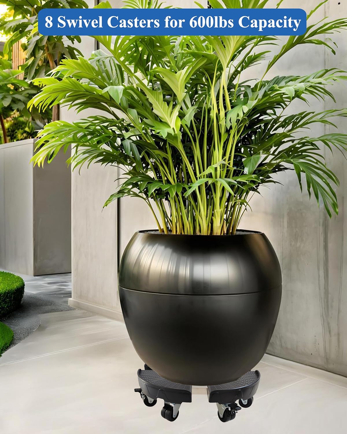 15-20 Inch Plant Caddy with Wheels Outdoor Indoor, Large Rolling Plant Stand for 600lb Heavy Duty Flower Pots, Round Plant Rollers Lockable Potted Planter Dolly, Black