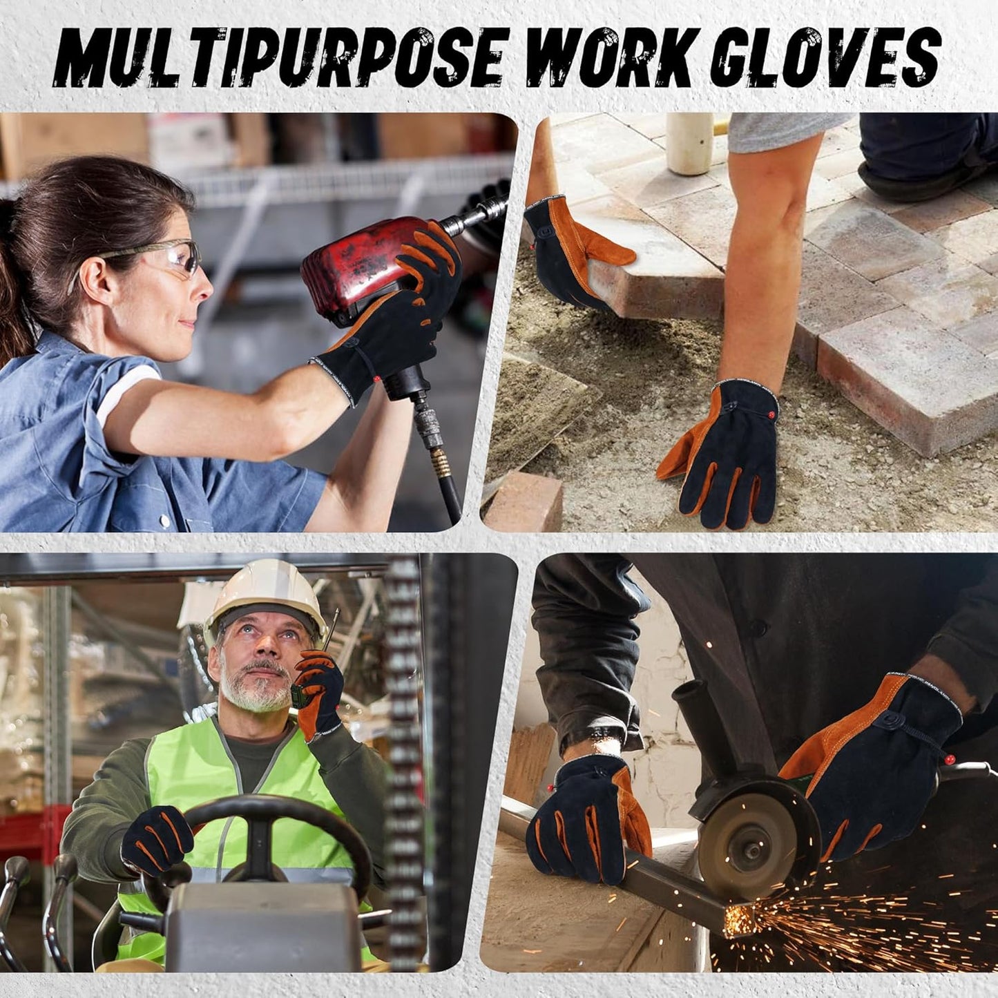 HLDD HANDLANDY Leather Work Gloves for Men & Women, Adjustable Wrist Cowhide Gardening Glove with Reinforced Palm for Driver