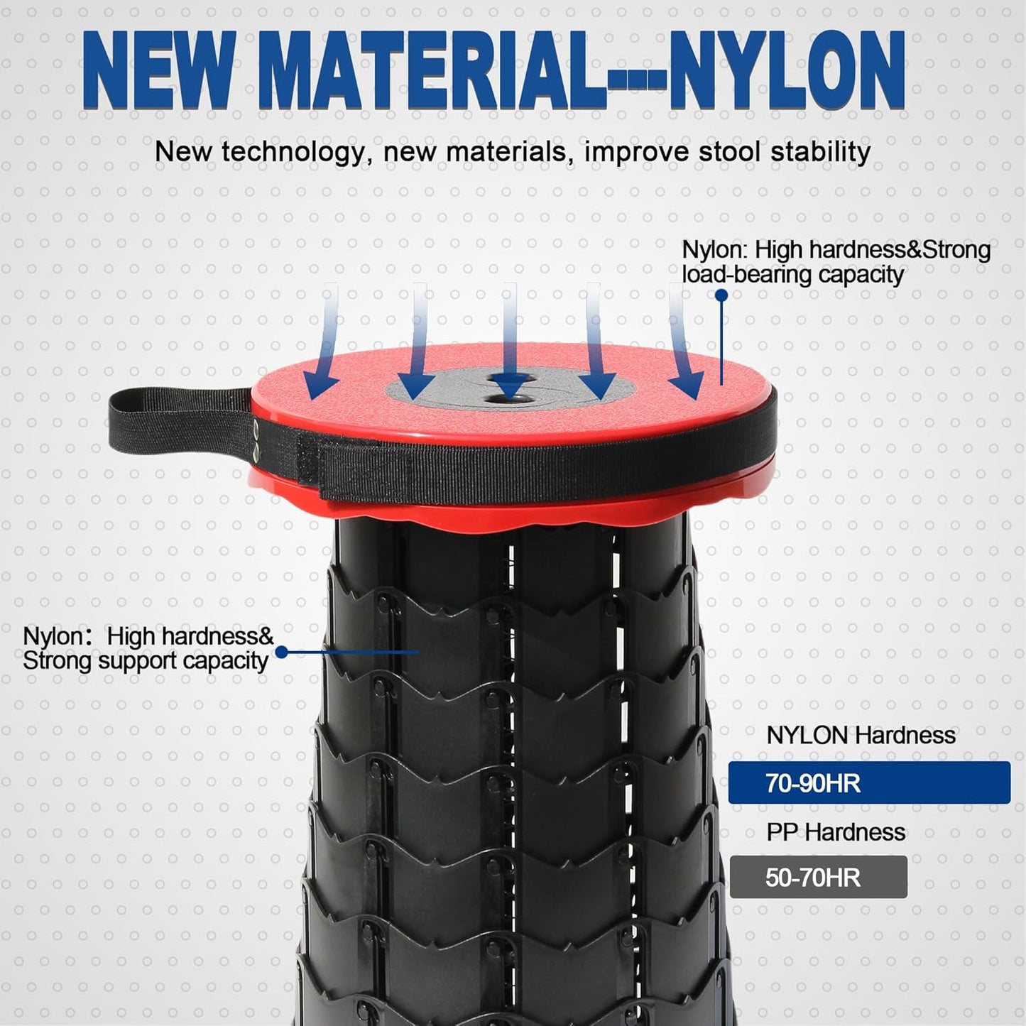 ALEVMOOM Upgraded Nylon Collapsible Stool with 500lbs Max Weight Portable Retractable Folding Telescoping Stools for Adults Chair for Outdoor Camping Fishing Hiking BBQ (Nylon Red)