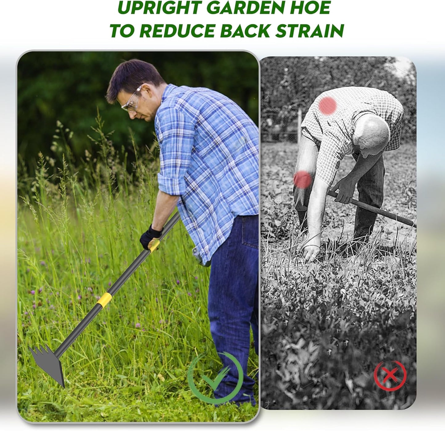 Upgraded Dual Headed Hoe and Cultivator,Garden Hoe with Adjustable Handle for Weeding, Digger, loosening Soil, Sowing Metal Garden Triangles Hoe with Rake Tiller Cultivator (17-73 Inch)