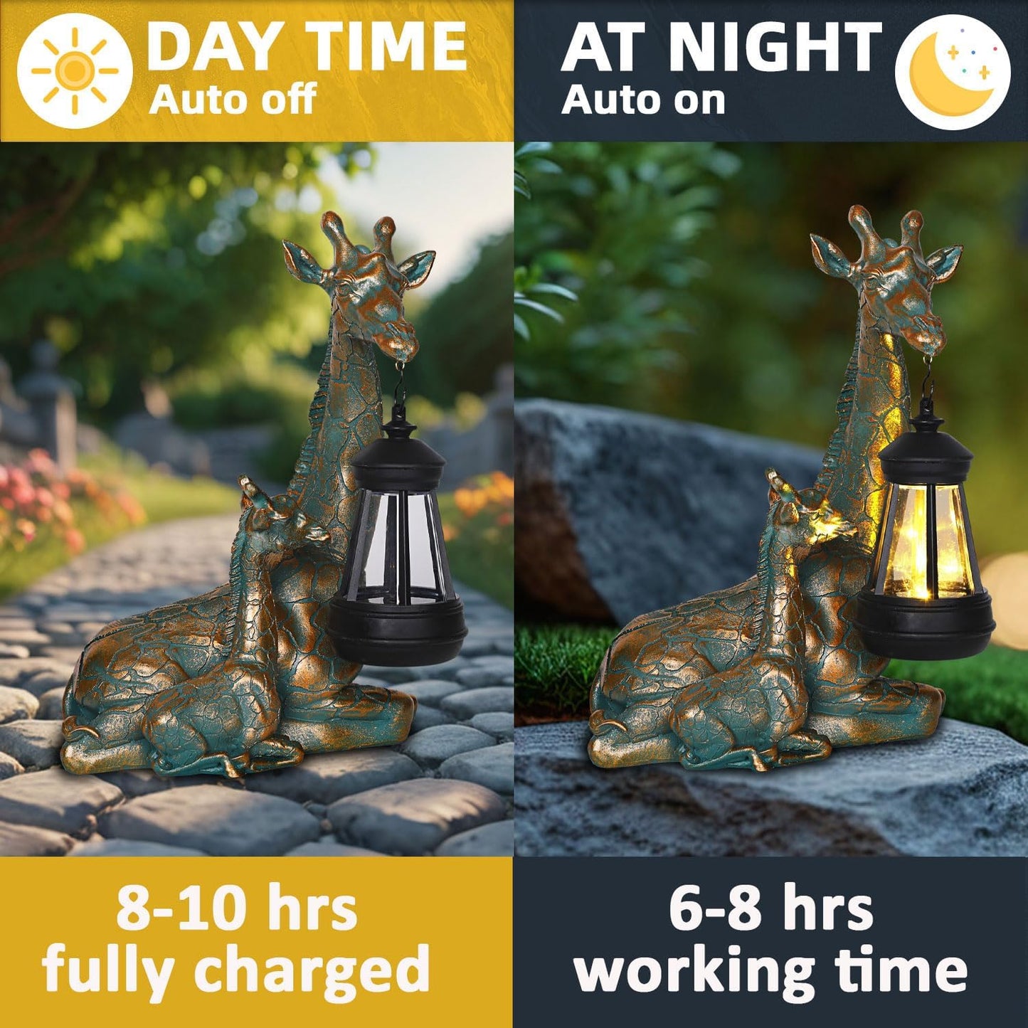 Solar Garden Decor - Mother Baby Giraffe Statue with Solar Lantern 9.7" Resin Giraffe Figurine Outdoor Patio Yard Porch Decor Gifts for Mom Grandma Women Gardeners
