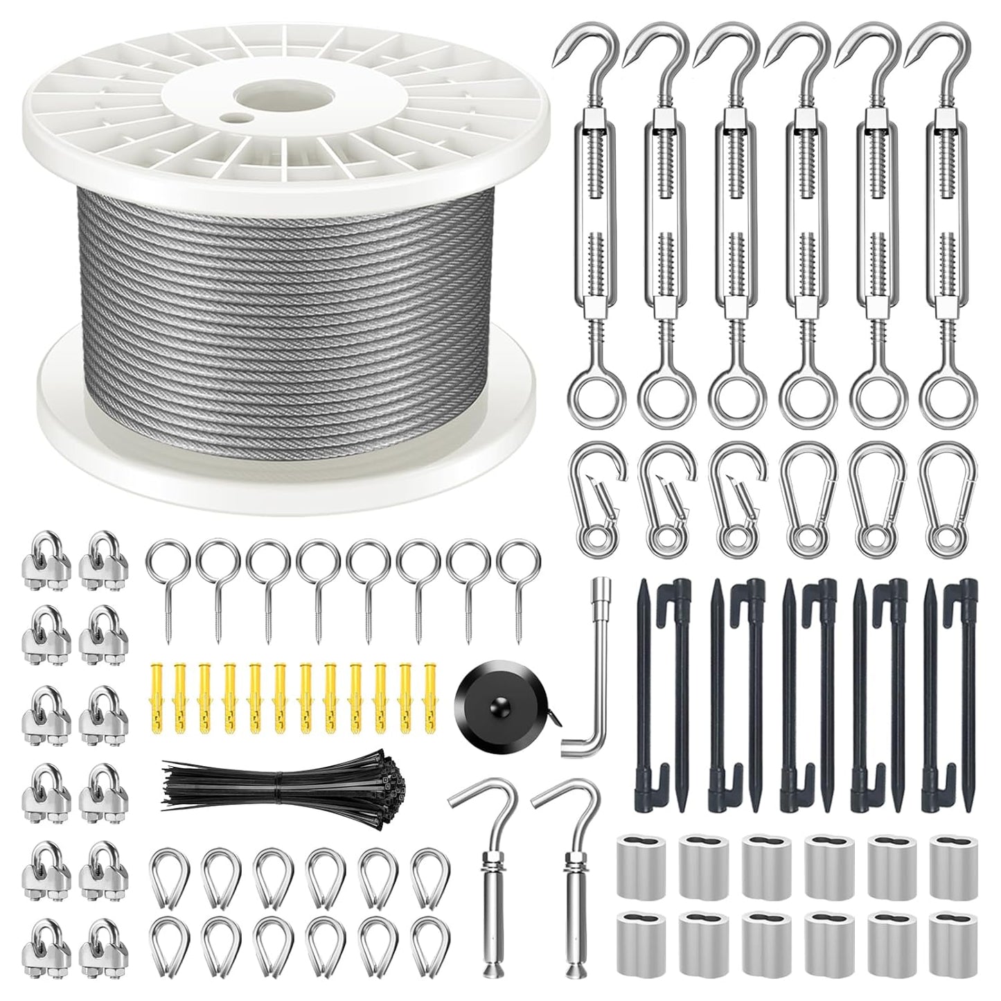 1/8" Wire Rope Kit, 200FT Steel Wire Cable, Vinyl Coated Stainless Steel Cable with Turnbuckles for Outdoor, Garden, Kitchen and Craft Projects