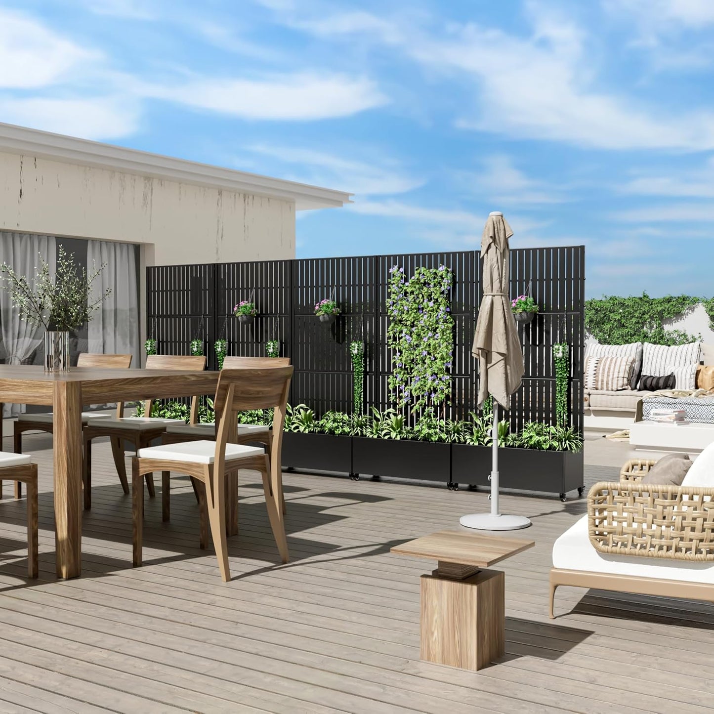 Casaphoria Metal Raised Garden Bed with Trellis and Wheels, 72"x35"x16" Planter Box for Climbing Plants, Vegetables & Vines, Features Drainage Holes and Privacy Screen (Black-Fence)